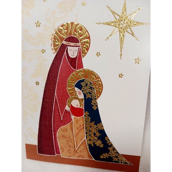 Fancy Box 16 Christmas CARDS GOLD LEAF Baby JESUS Mary Joseph Star Religious - Picture 4 of 16